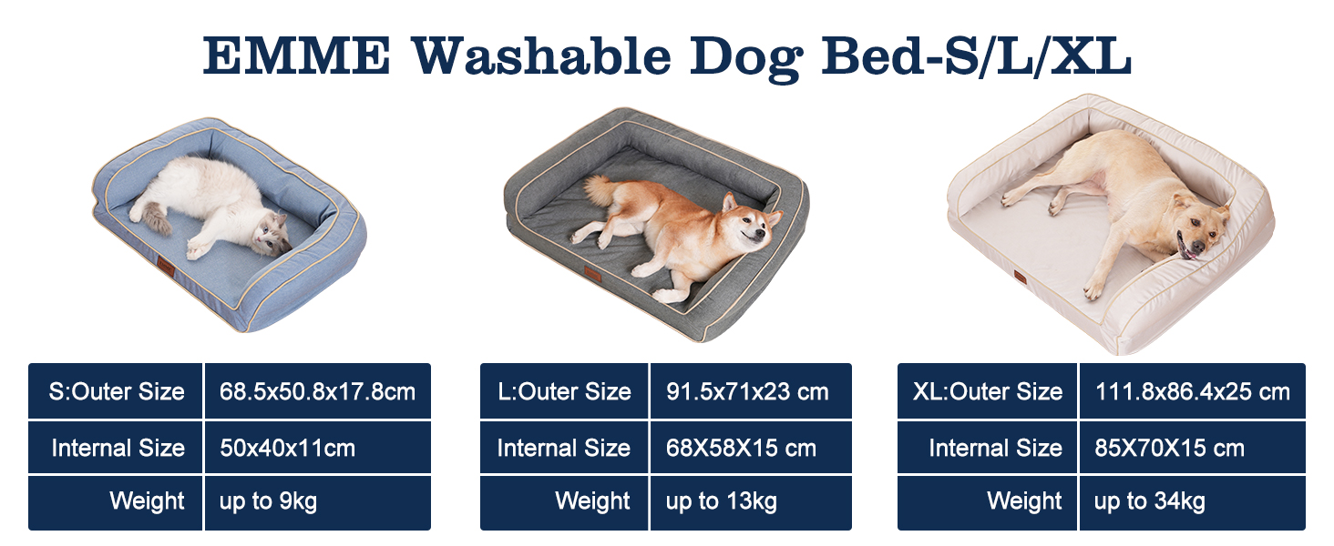 EMME Small Dog & Puppy Beds, Medium Washable - 68.6x50.8x17.8cm Waterproof Sofa, Orthopedic Egg-Shaped Foam, Removable Grey Linen Cover 21 UK