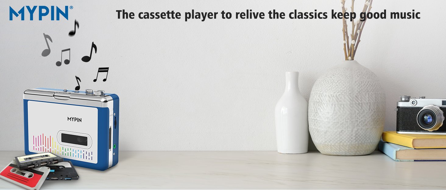MYPIN Lecteur De Cassette Bluetooth avec Casque, Lecteur De Bande
