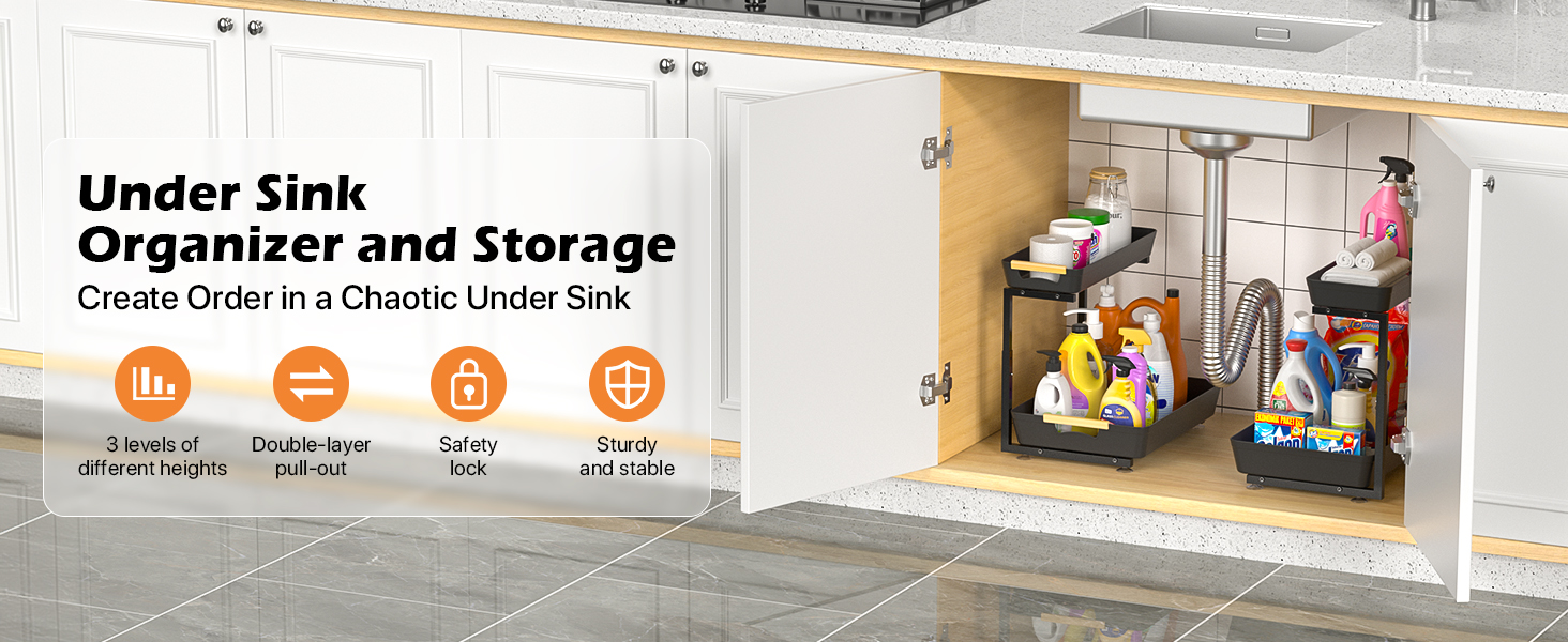 Under Sink Organizer and Storage, 2PCS, 3Level Height