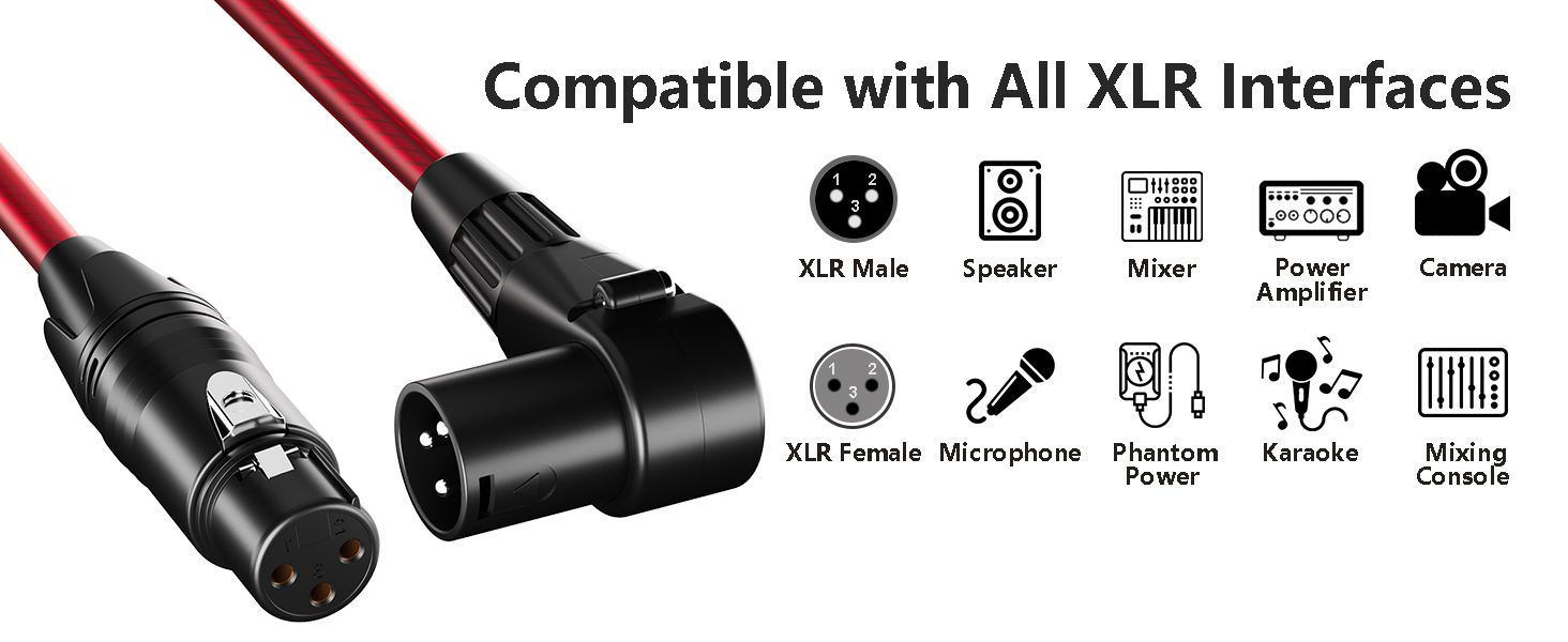 VANDESAIL XLR Microphone Cable 1.5 Feet 2 Pack Right Angle XLR Cables Male to Straight Female Mic