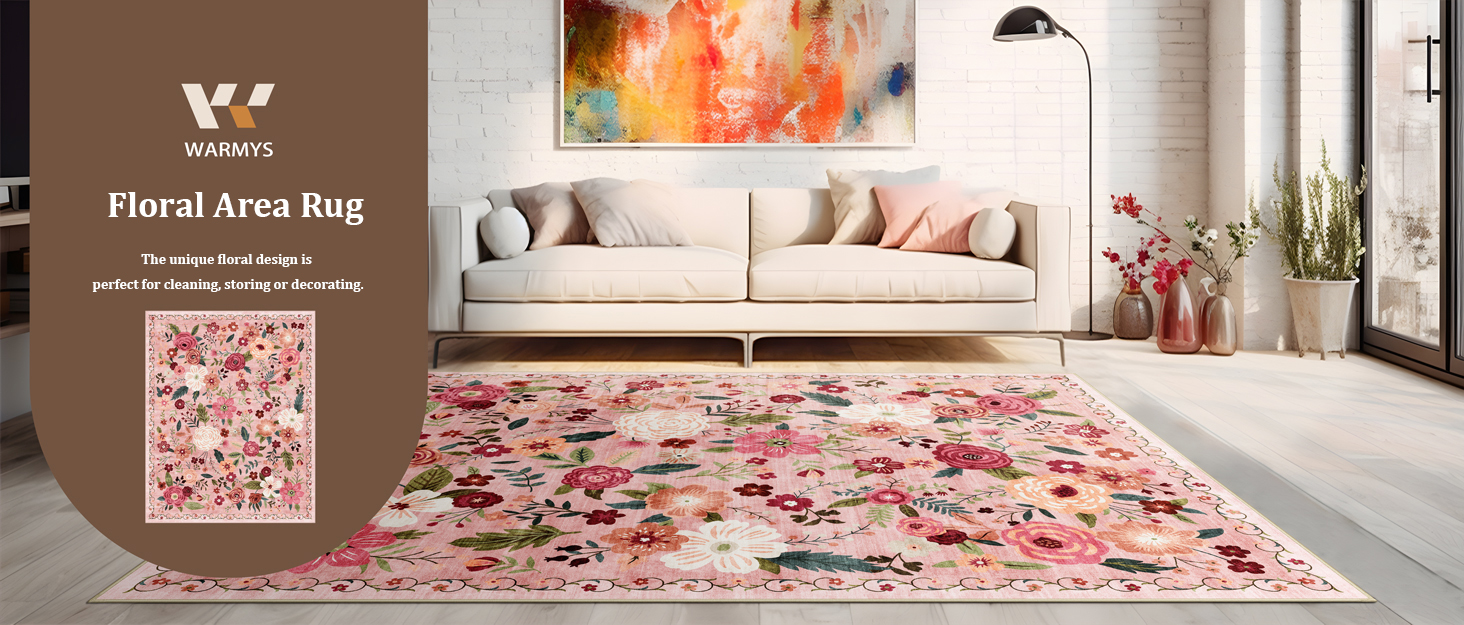 Washable Floral Area Rug