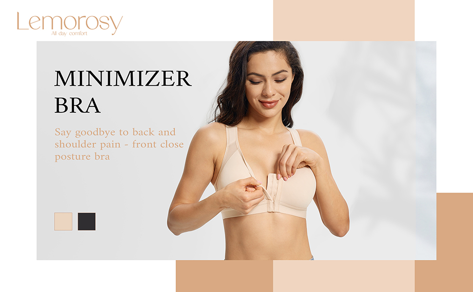 Lemorosy Posture Bra Full Coverage Front Closure Wirefree Unpadded Back