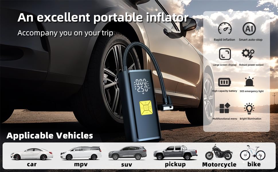 Car Tires Portable Air Compressor, Cordless Tire Inflator