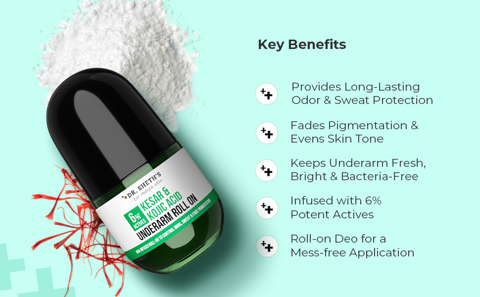 Dr. Sheth’s KESAR & KOJIC ACID UNDERARM ROLL-ON| 6% Actives -AHA, Kojic Acid & Niacinamide