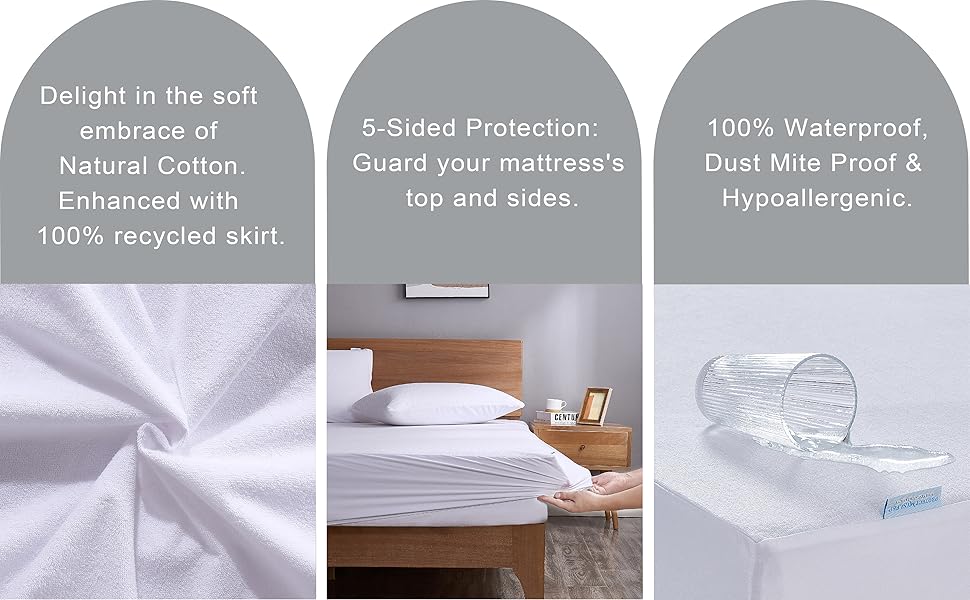 Delight in the soft embrace of Natural Cotton. 5 Sided Protection. 100% waterproof.