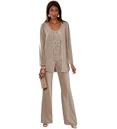TORYEMY Mother of The Bride Pant Suits for Wedding Chiffon Sequin Long Sleeve Formal Evening Outf...