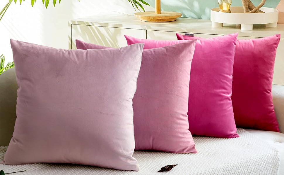MEKAJUS Pink Throw Pillow Covers 20x20 Set of 4 Velvet Soft