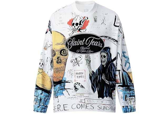 Saint Vintage Long Sleeve Crewneck Graphic Tee Casual