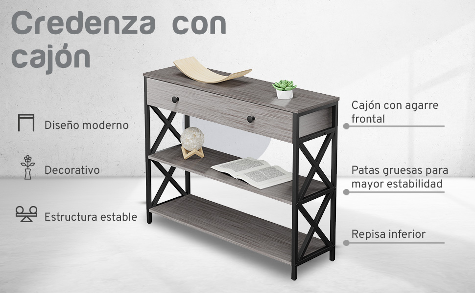 MUBSON Credenza Recibidor para Sala o Recámara con Cajon y Doble Repisa