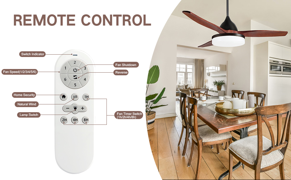 OUTON Ceiling Fans with Lights and Remote, 52" Wood LED Dimmable Ceiling Fan with 3 Reversible