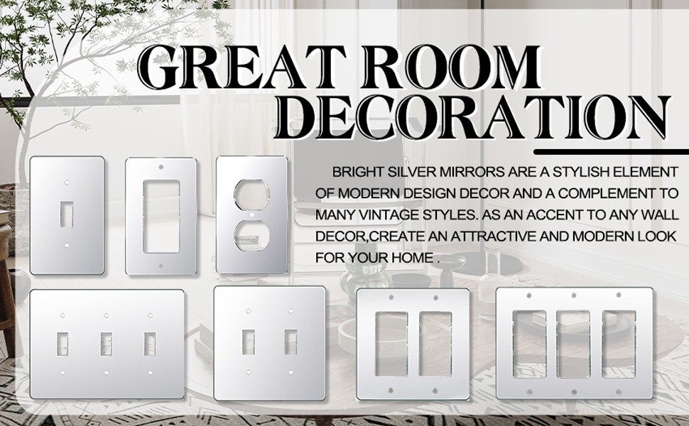 4 Pcs Mirrored Switch Light Cover Wall Plate Decorative Outlet Covers