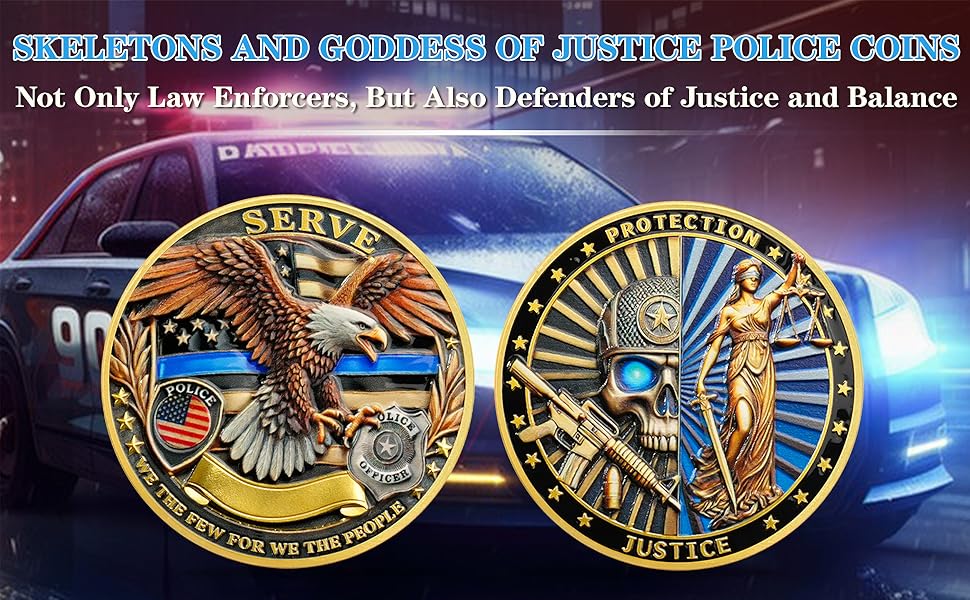 Skeletons and Goddess of Justice police challenge coin
