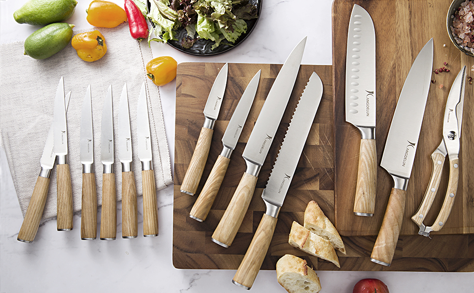 All the 13 knives on the cutting board