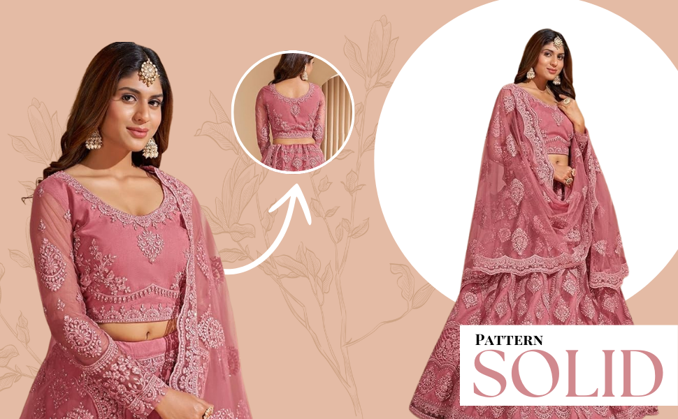 Women's Net Embroidered Semi-Stitched Lehenga Choli And Dupatta Set