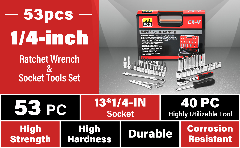 Lepmerk 53pcs 1/4 inch Drive Socket Ratchet Wrench Set,with Drive