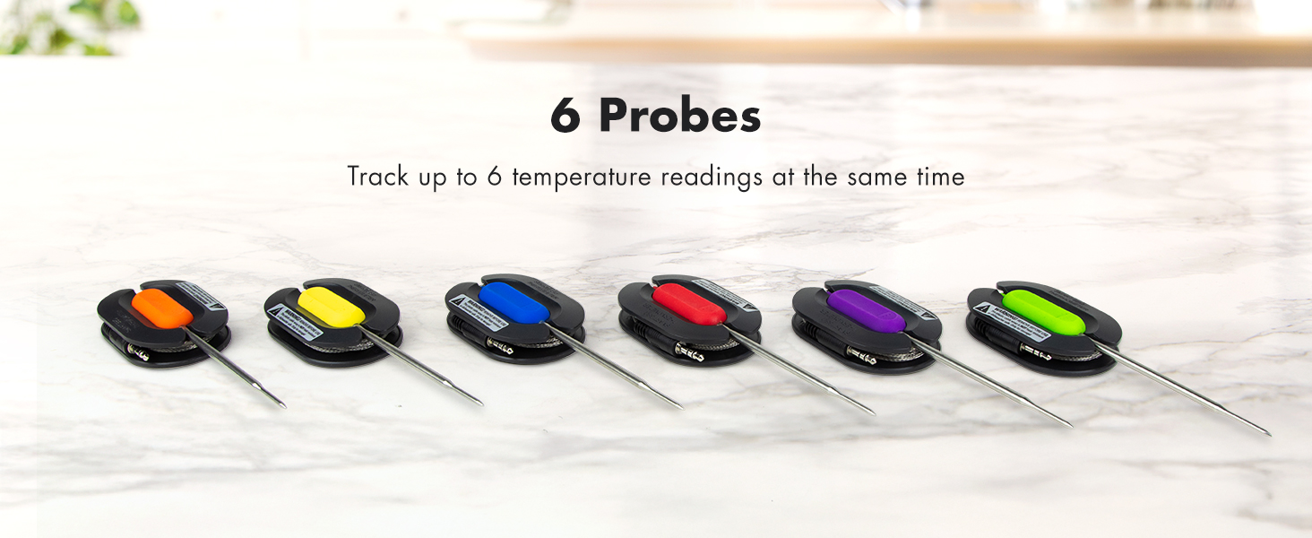 Track up to 6 temperature readings at the same time with 6 probes