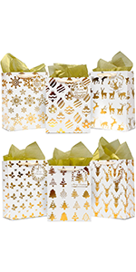10in Gold Foil Gift Bags with Tags and Tissue Papers