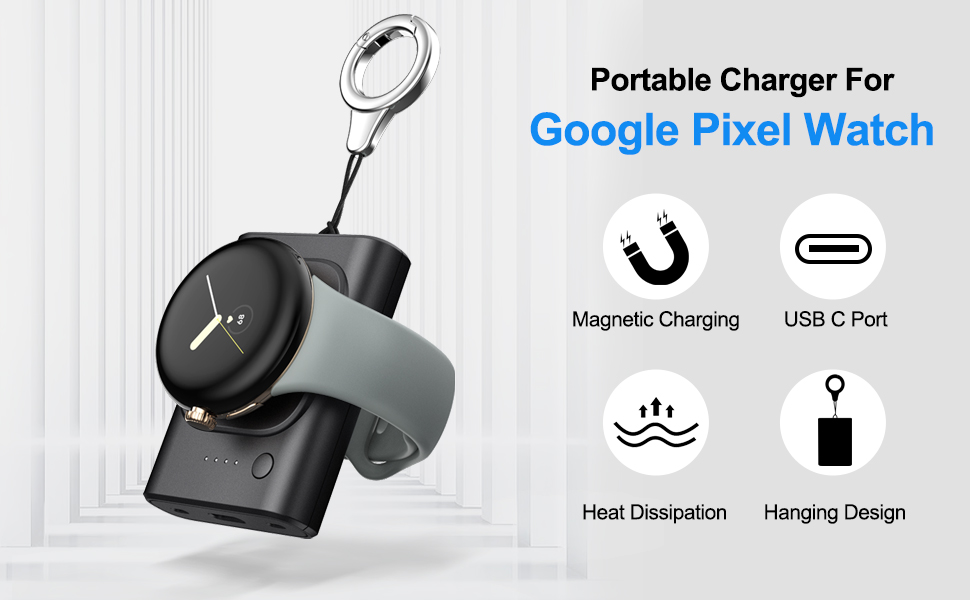 leChivée Portable Wireless Watch Charger for Google Pixel,1800mAh