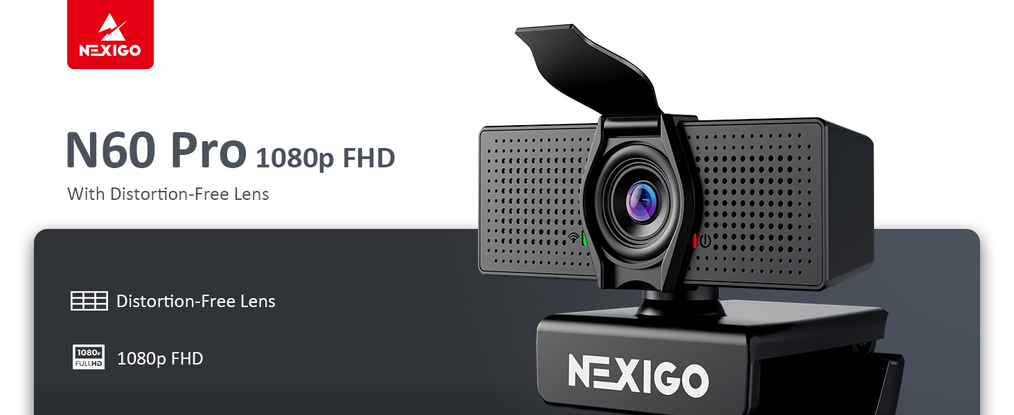 NexiGo N60 Pro (Gen 2) 1080P Webcam with DistortionFree