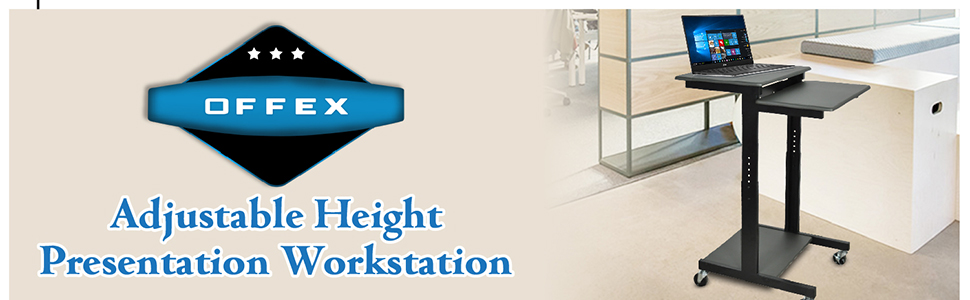 Offex Mobile Height Adjustable Computer Workstation/Presentations Lectern - Gray