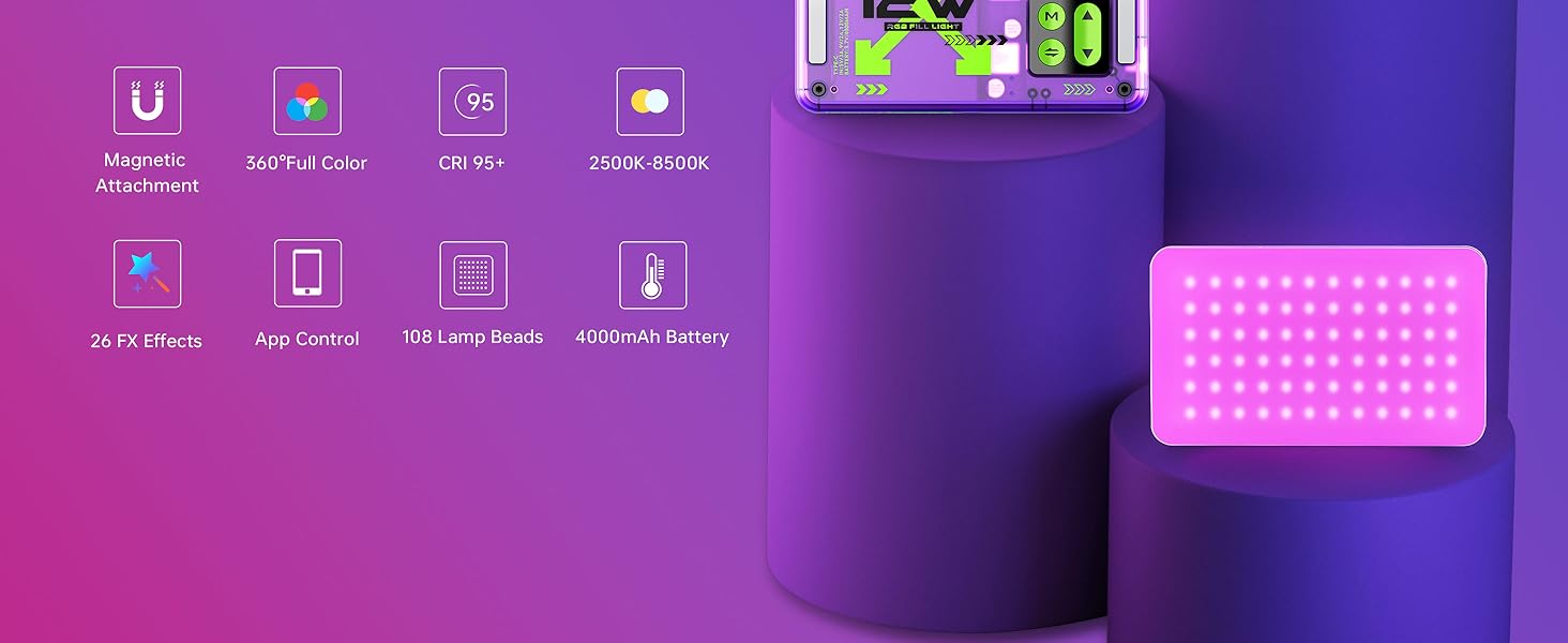 VILTROX Magnetic RGB Video Light 360° Full Color Portable LED Camera Light Panel