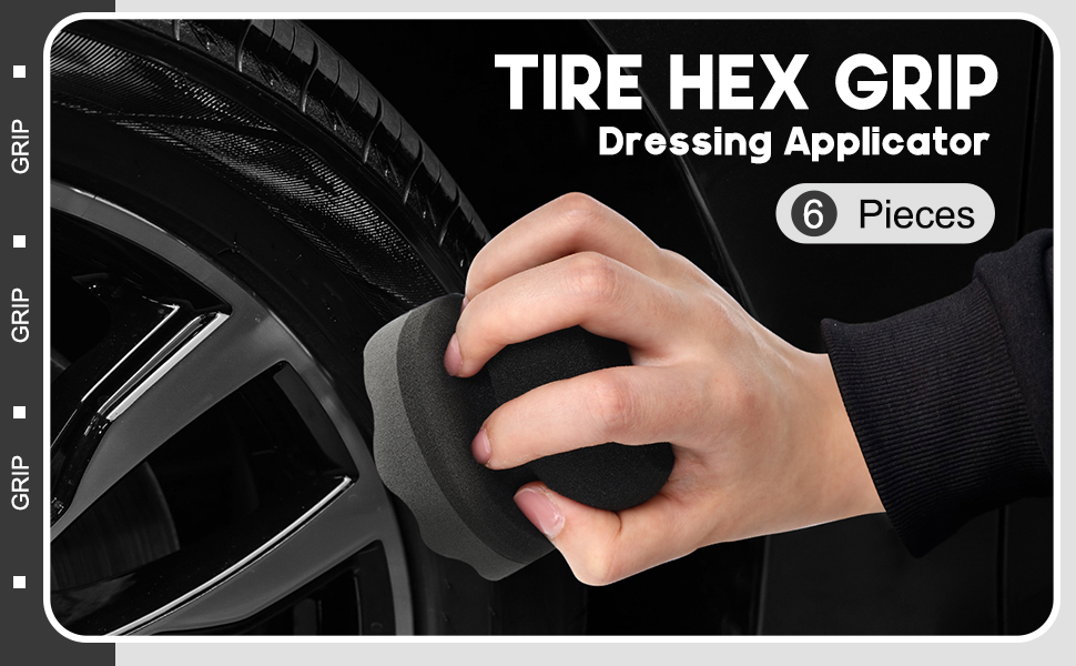 6 Pcs Tire Hex Grip Dressing Applicator Washable Tire Shine Applicator Dressing Pad Car Detailing Foam Sponge Reusable Tire Cleaner Sponge for No Slip Tire (Black, Red, Blue, 3.15 Inch Diameter) 8 1