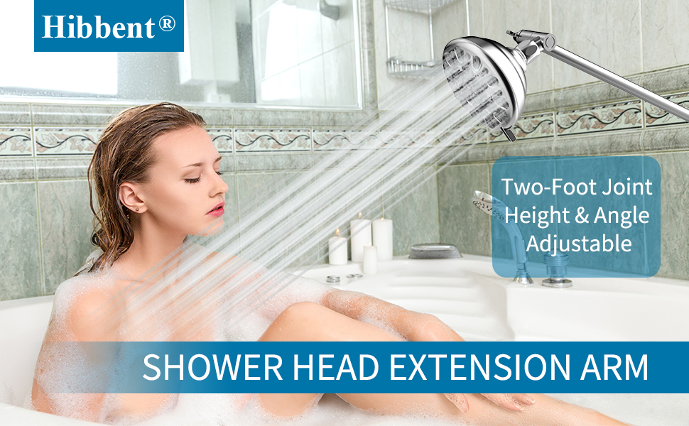 12 Inch Solid Brass Adjustable Shower Head Extension Arm Flexible Height & Angle Shower Arm
