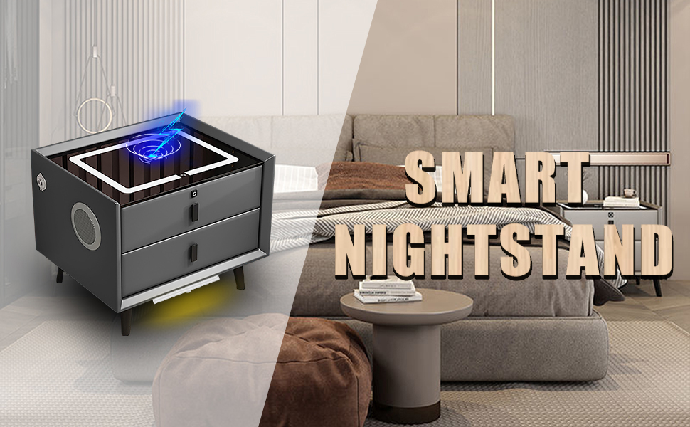 Nightstand with Charging Station,with Fingerprint Lock
