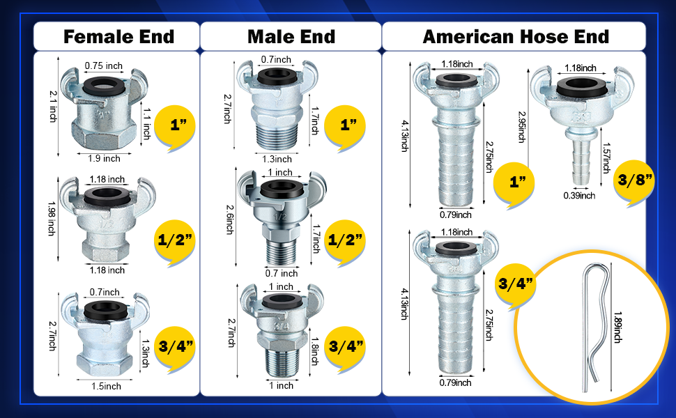 Therwen 4 Sets 1 inch Chicago Air Fittings NPT Iron Air Hose Fitting 2