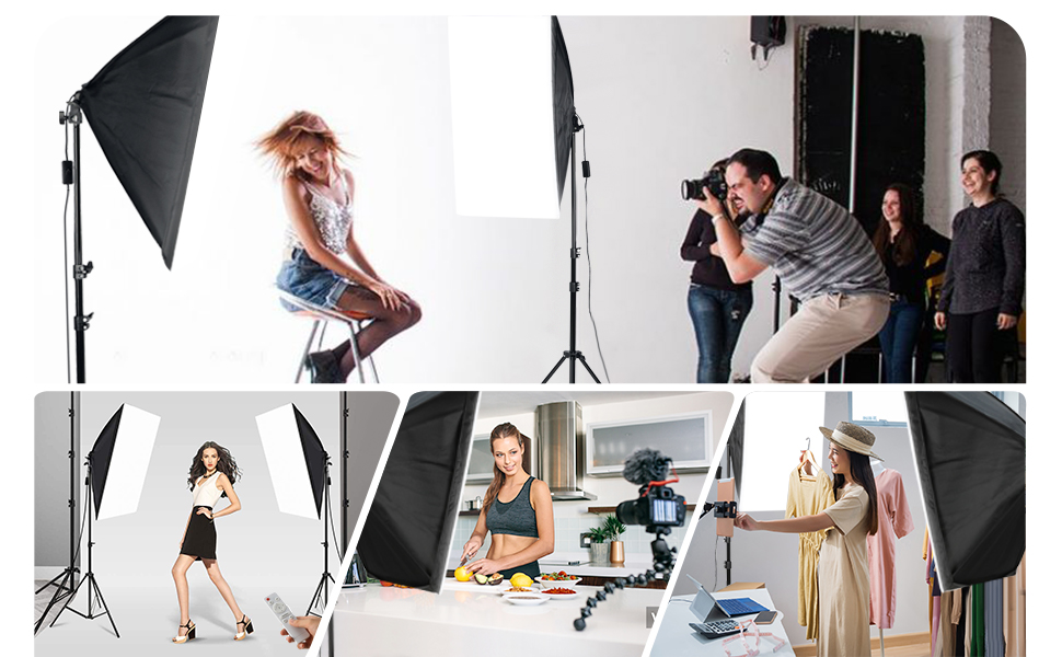 A.T.Lums Softbox Kit Éclairage avec 2 Softbox 50x70cm, LED Ampoules