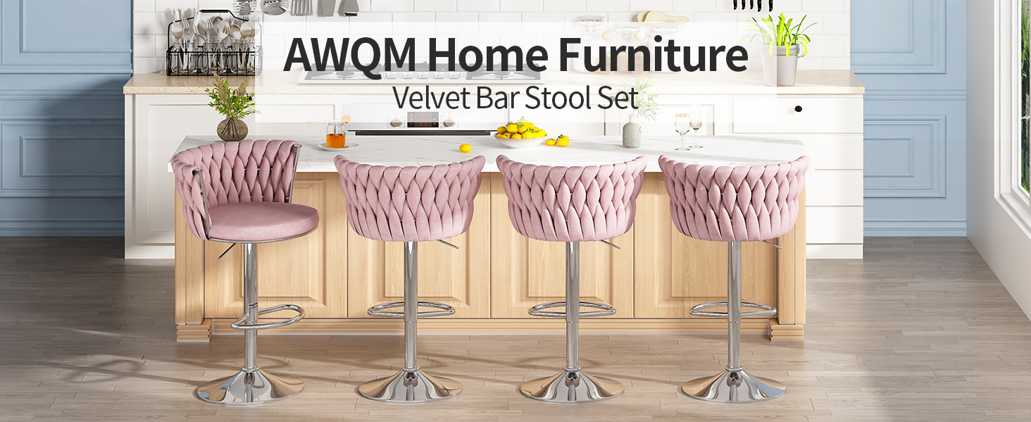 AWQM Velvet Bar Stool Set of 2,Counter Height Barstools