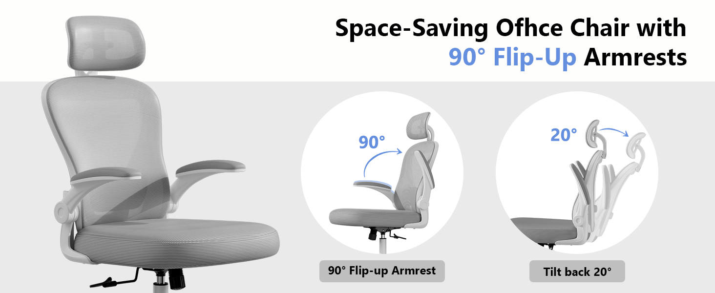 high back desk chair with 90° flip up armrests