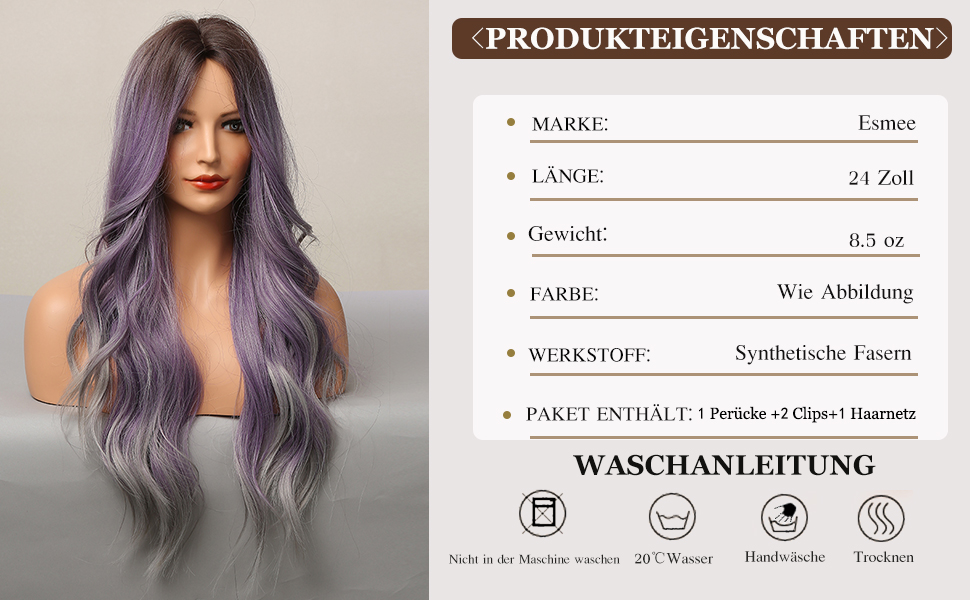 Esmee Ombre Lila bis Grau Perücken für Frauen