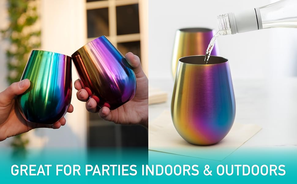 home decor reusable cups stainless steel party drinkware wine glass tumbler rainbow