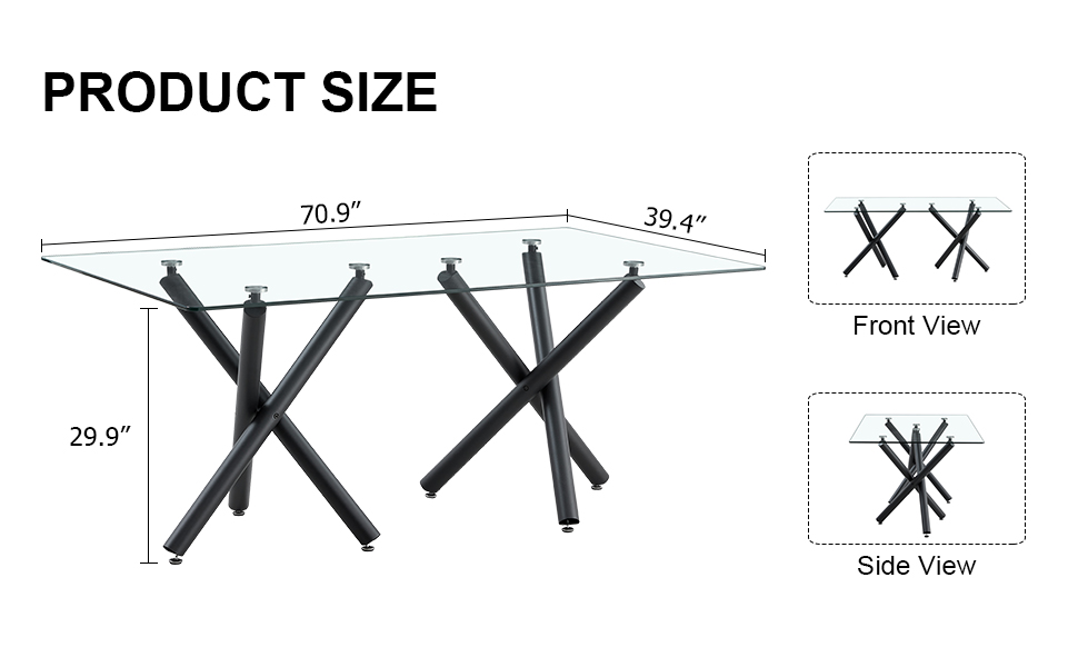 Pvillez 71" Rectangular Glass Dining Table, 68 Person