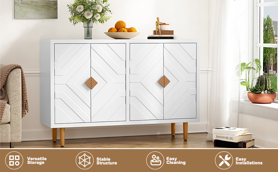 HOLTICO Sideboard with 4 Doors and Shelves, Buffet Table Storage Cabinet Morden Kitchen Cupboard for Kitchen, Living Room, Dining Room, Hallway,White 16 11