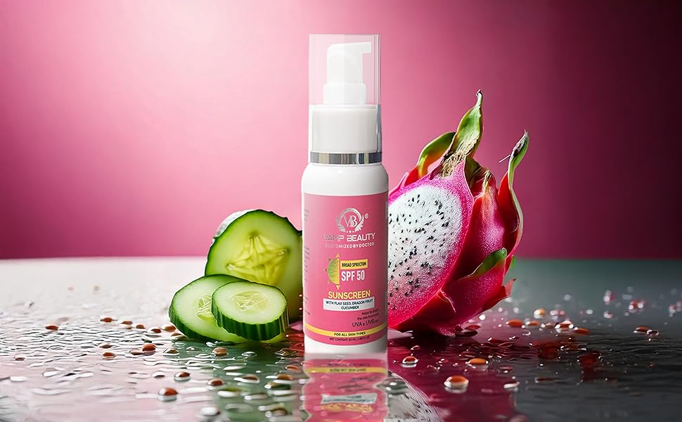 sunscreen spf50 flax seed dragon fruit cucumber uva uvb protection for all skin
