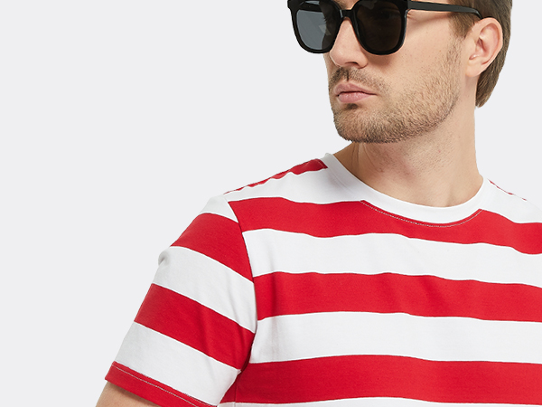 SSLR-Mens-T-Shirts-Short-Sleeve-Striped Shirt Red and White