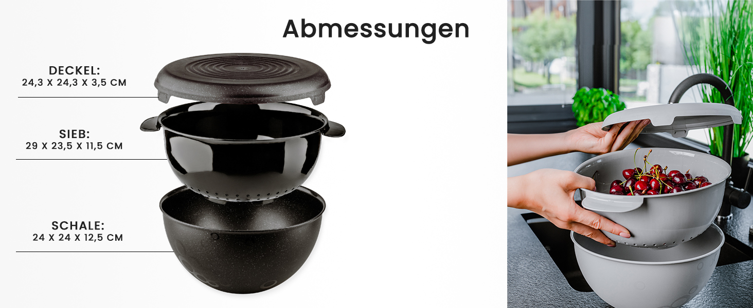 Go Practic Salat Schüssel Set Mit Sieb Und Deckel, 3 Teilig Weiß, 3L ...