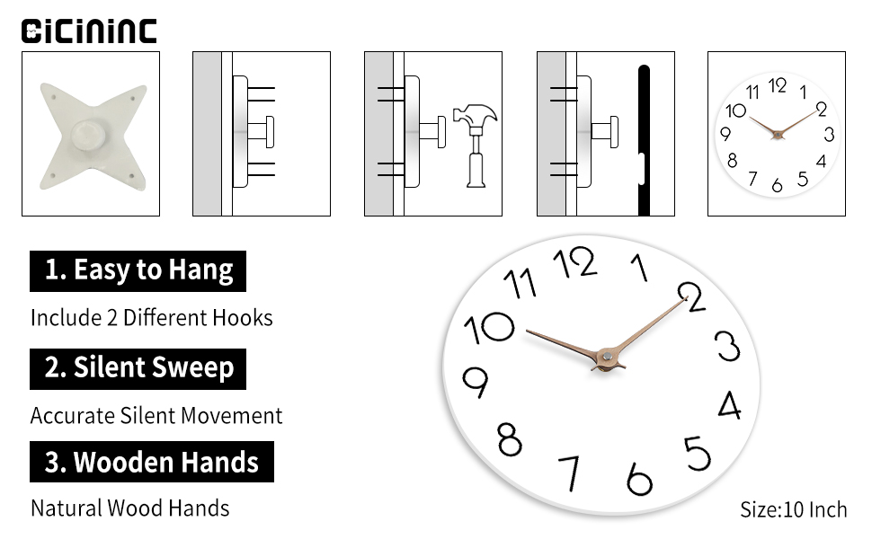 cicininc Wall Clock 10 Inch Modern Wall Clocks Battery