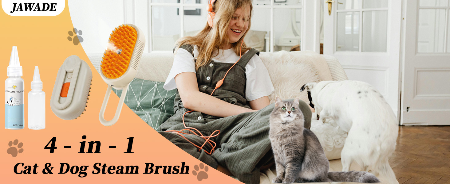 4-in-1 cat and dog steam brush
