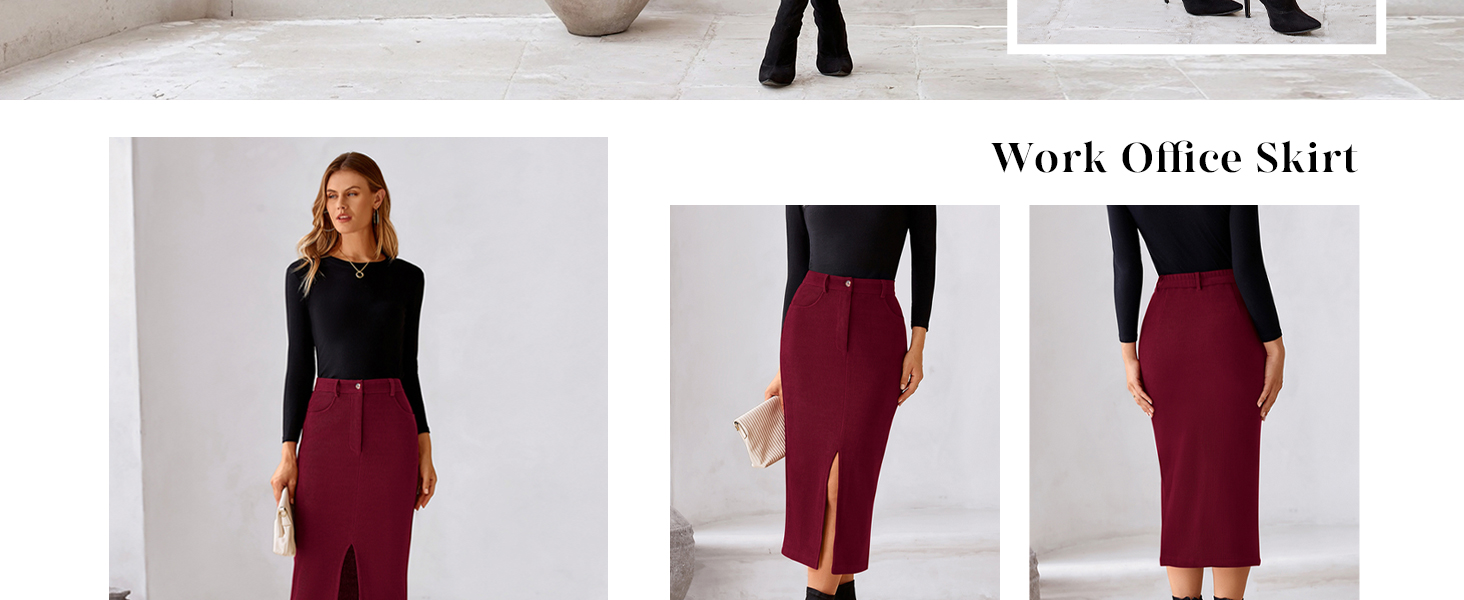 PRETTYGARDEN Midi Skirt with Slit