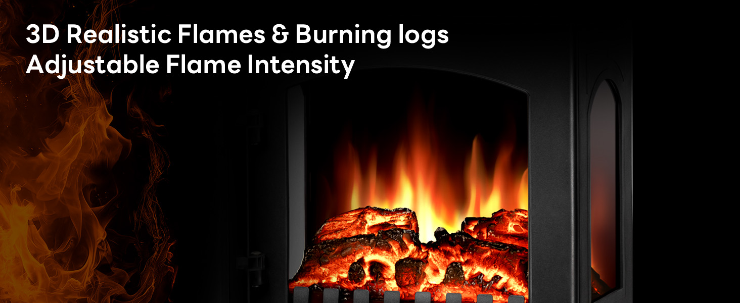 3D Realistic Flames &amp; Burning logs Adjustable Flame Intensity