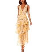 Women's Sexy Deep V Neck Maxi Dress Floral Backless Ruffles Hem Cocktail Party Long Dresses