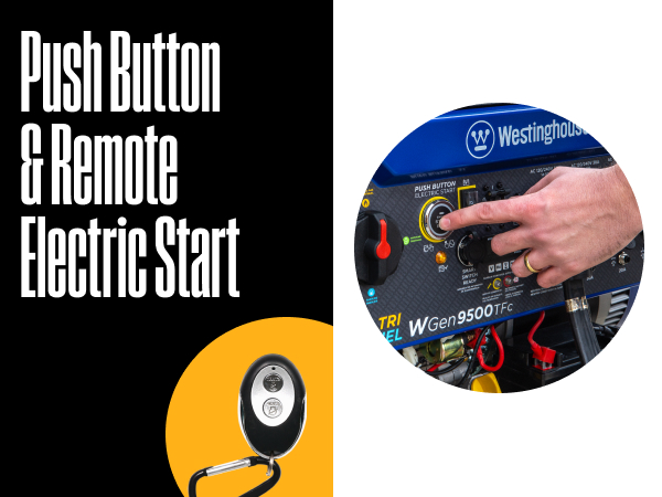 A closeup of the push button electric start on the WGen9500TFc. Features remote start with key fob.