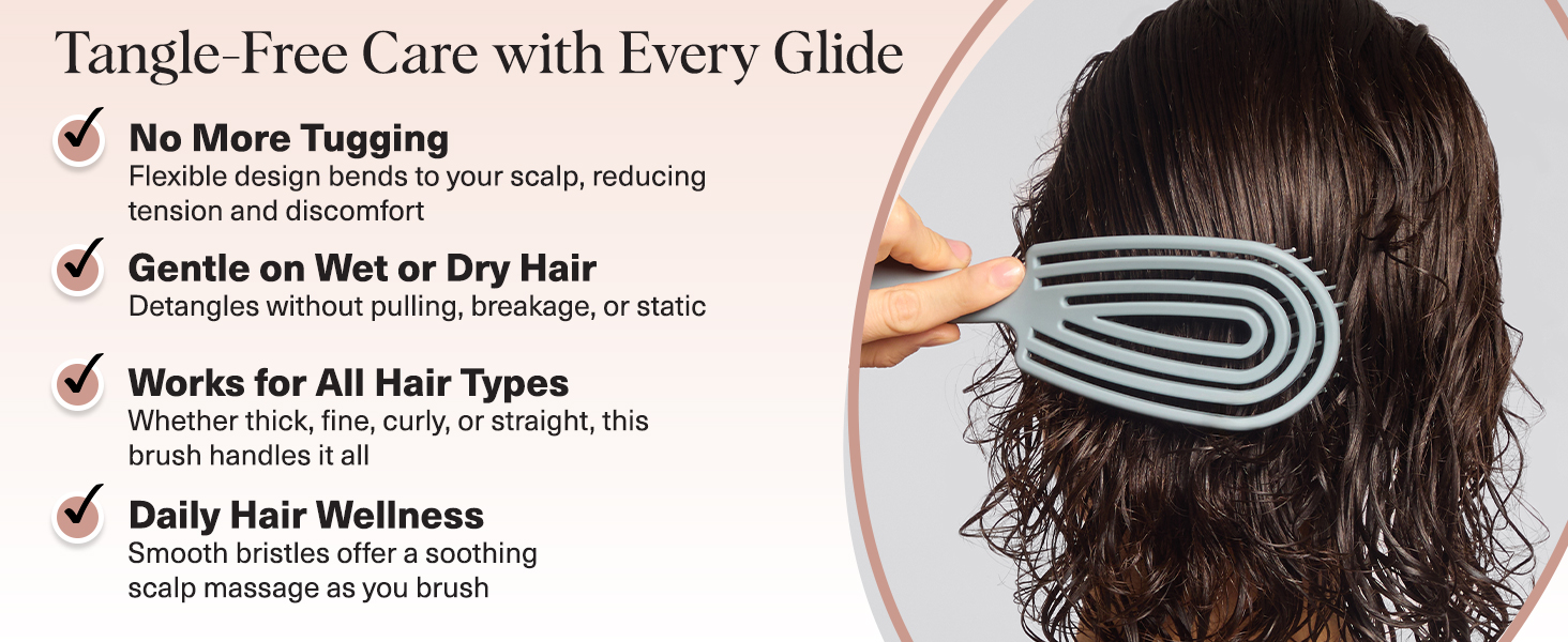 Flexible Hair Brush for Women and Men Adults &amp; Kids Ulta-Smooth Bristles for Wet or Dry Strands