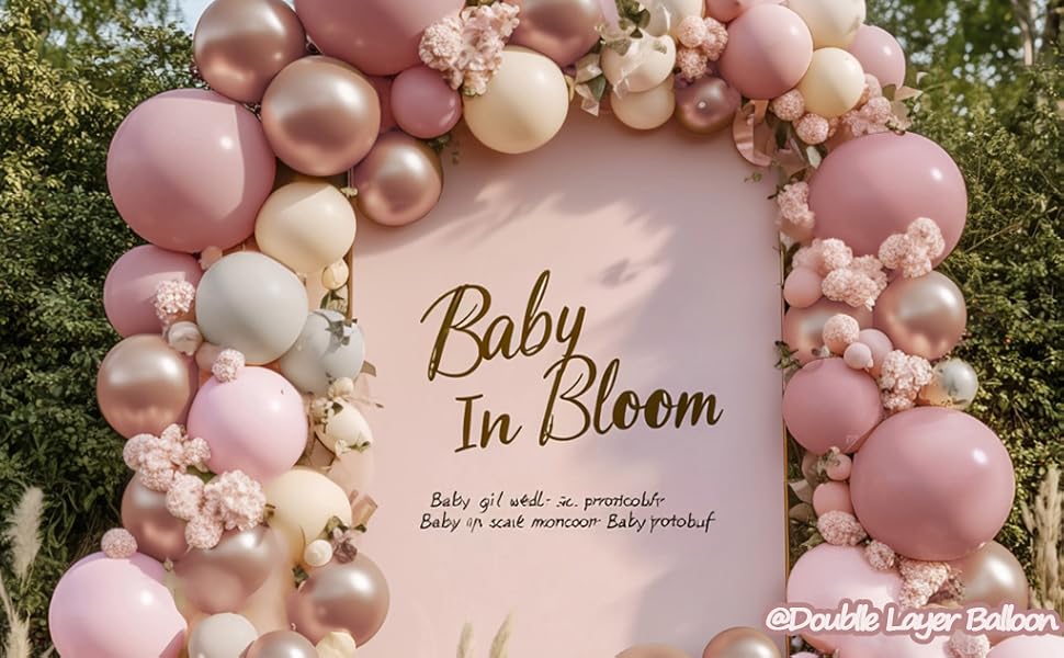 pink beige balloon arch