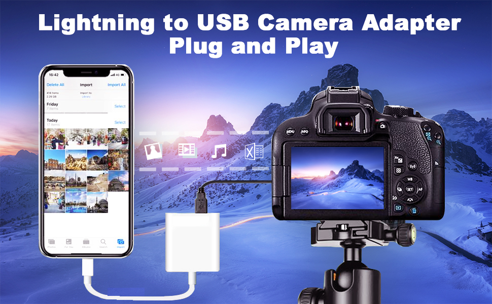 [Apple MFi Certified] Lightning to USB Camera Adapter for iPhone, USB