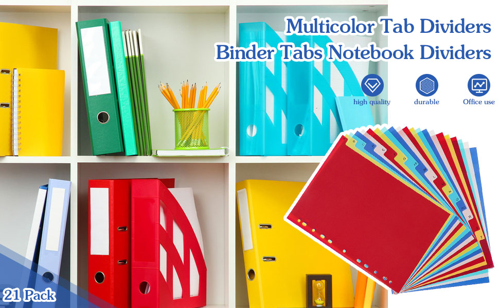 21 Pack Binder Dividers, Multicolor Tab Dividers for 3