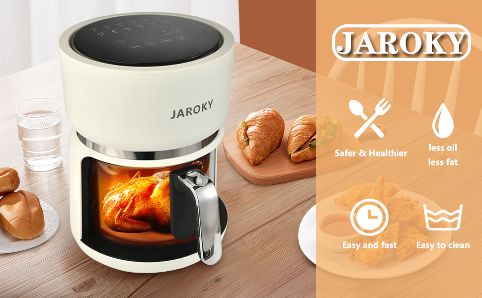 Jaroky Air Fryer, 3 QT Glass Air Fryer with 12 Functions, Recipe, Grill and Tem&Time Control